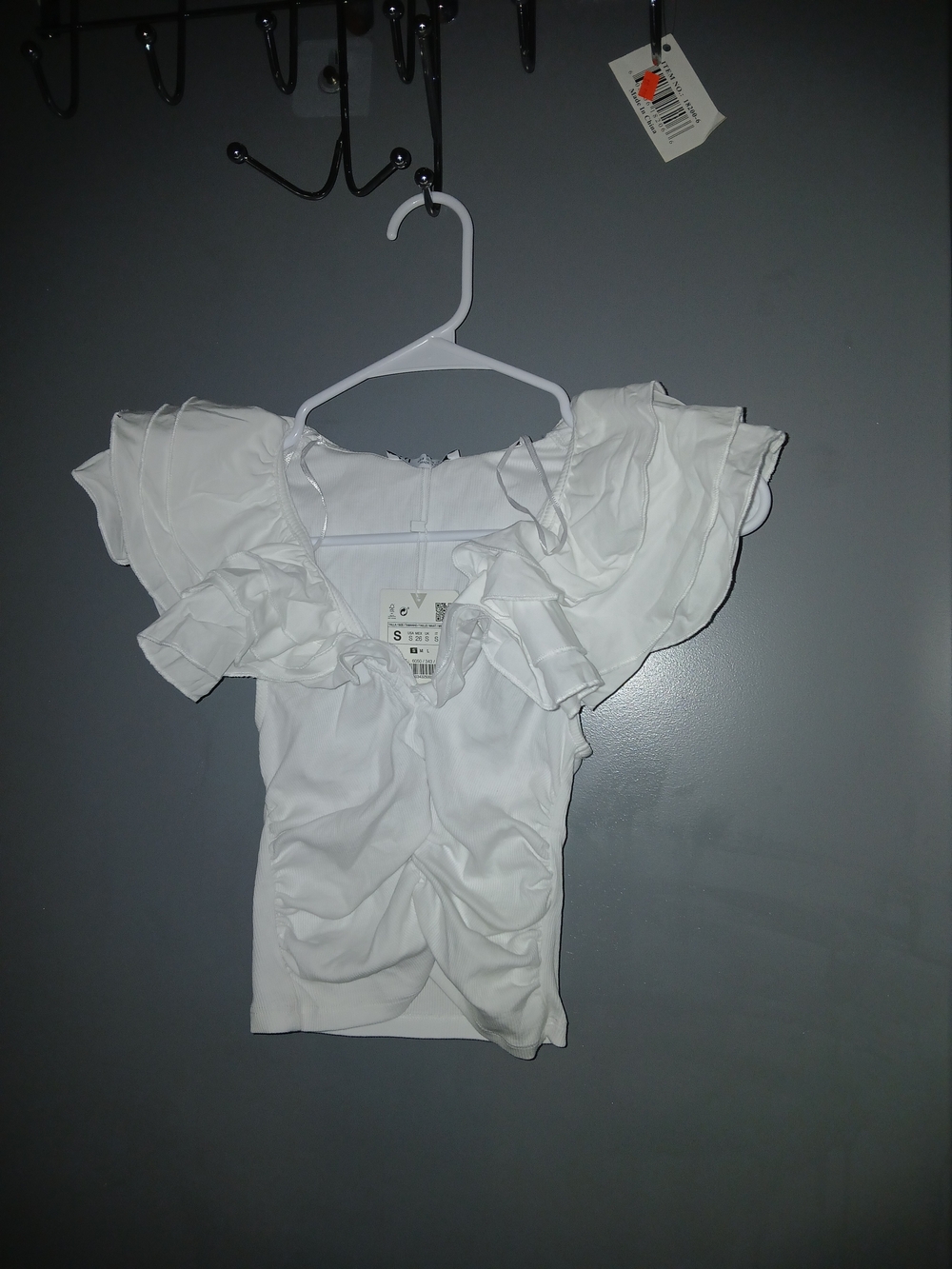 Zara White Ruffled Sleeve V-Neck Top